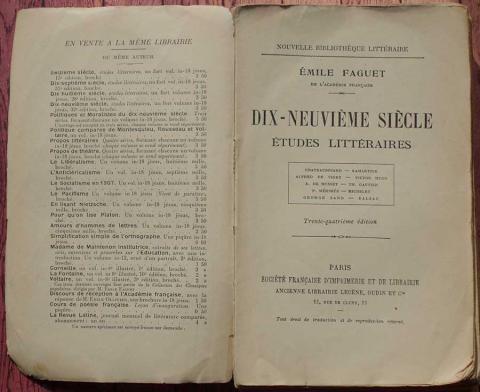 Faguet, Emile: Dix-Neuvieme Siecle etudes Litteraires